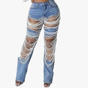 Stylish Blue Distressed Women Jeans